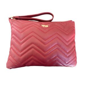 MATTHEW + JULIAN Women’s Burgundy Zipper Top Herringbone Stitching Wristlet